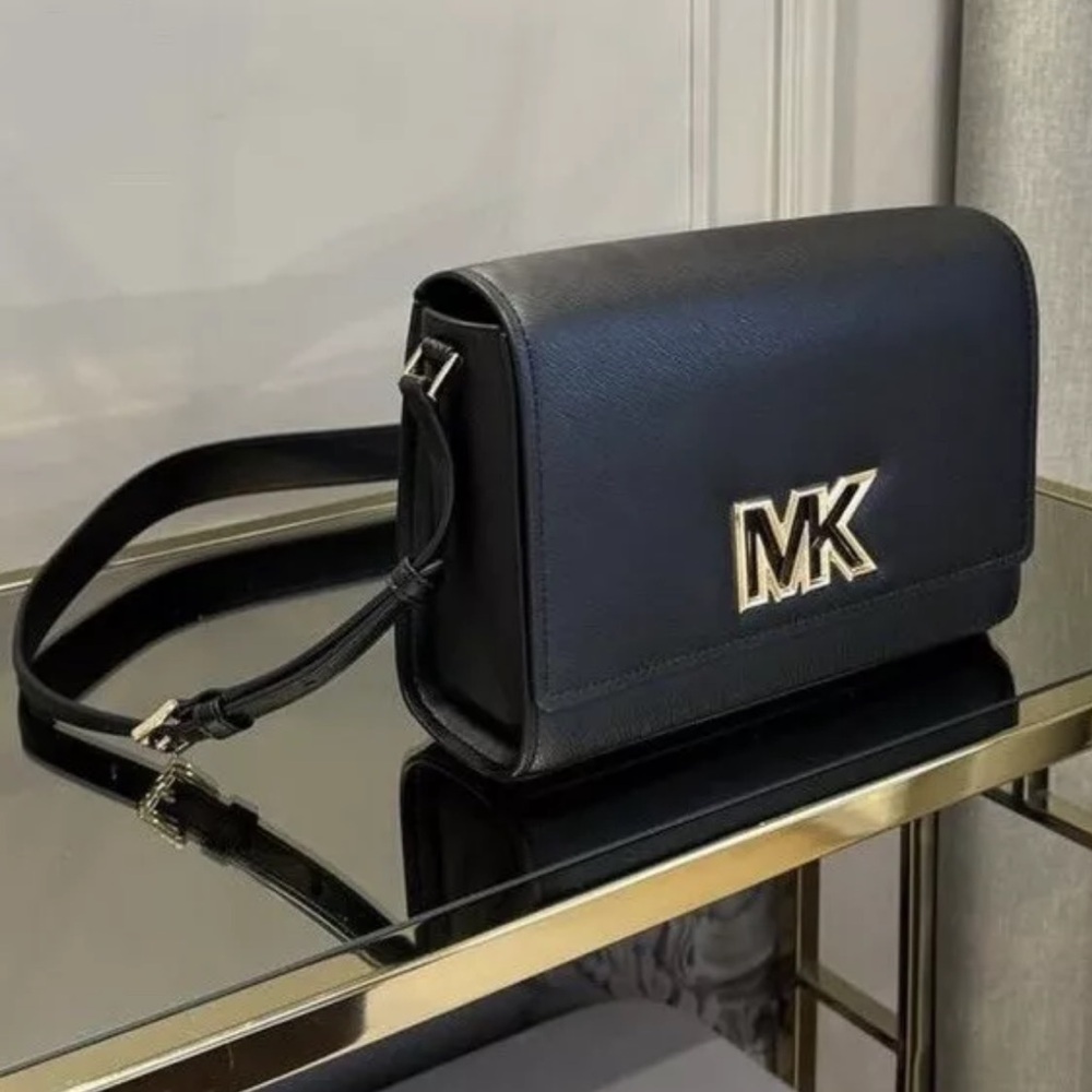 Michael Kors Mimi Medium Leather Crossbody Bag Black Gold NWT - Picture 3 of 9